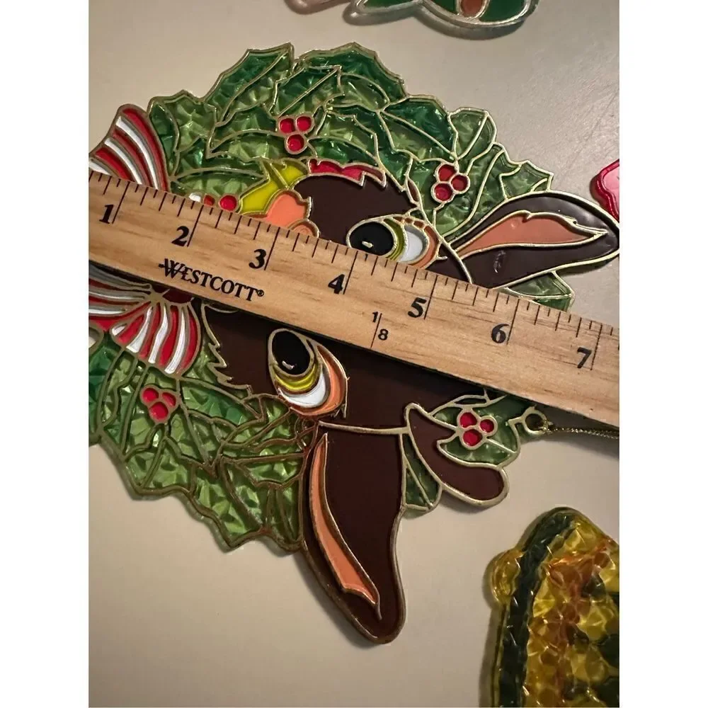 VINTAGE LARGER STAINED GLASS LOOK WINDOW ORNAMENT SUNCATCHERS CHRISTMAS MCM
